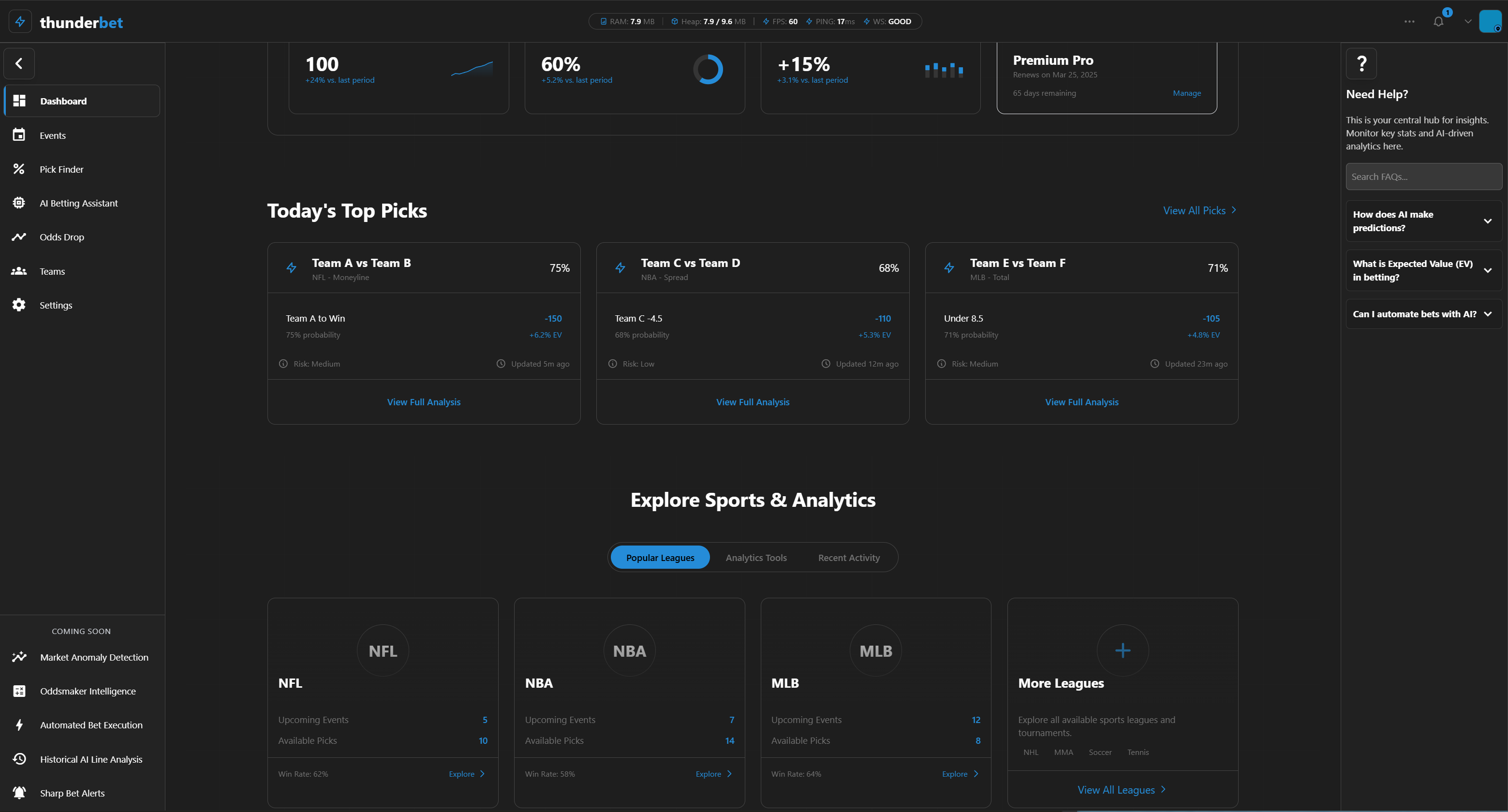 ThunderBet Professional Dashboard